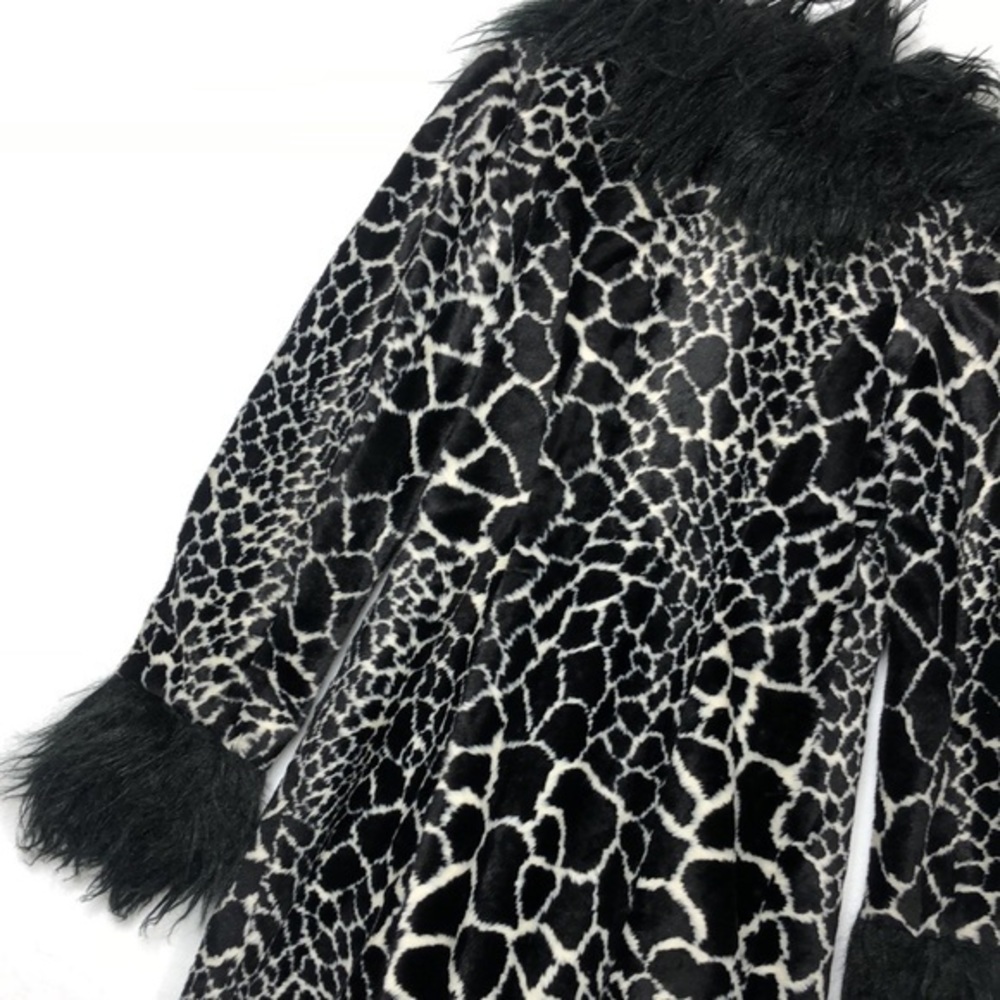 Rare Vintage Betsey Johnson Mongolian Faux Fur Animal Print 90s Y2k Trench Coat - Picture 10 of 16